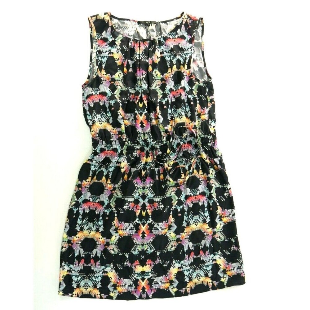 Tibi New York  Black Multi Color Geometric Print 100% Silk Dress Womens Size 2